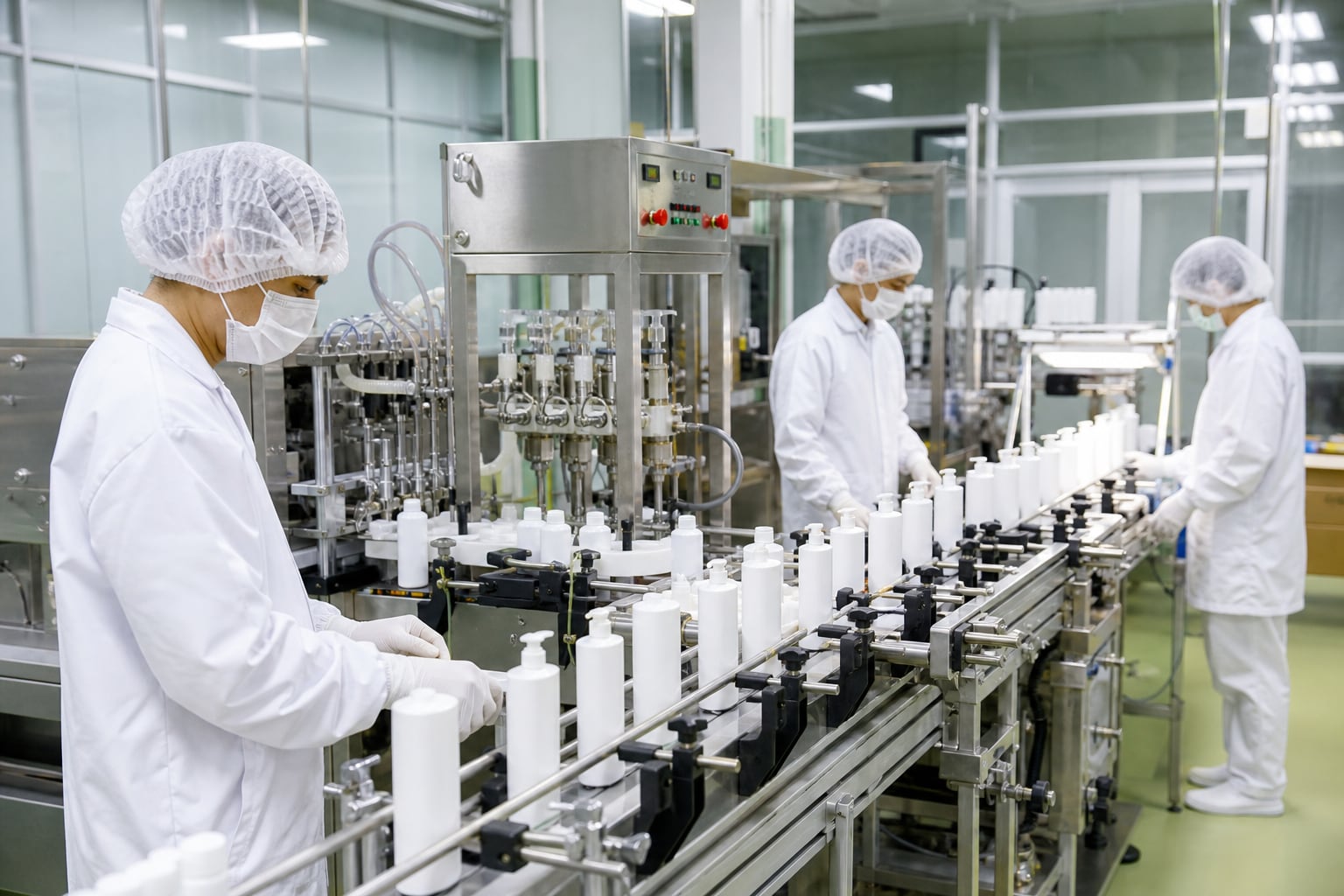 Cosmetics production and filling workshop concept view